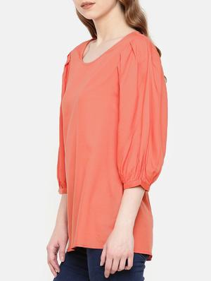 pleated sleeved round neck tunic - 15730318 - Standard Image - 2