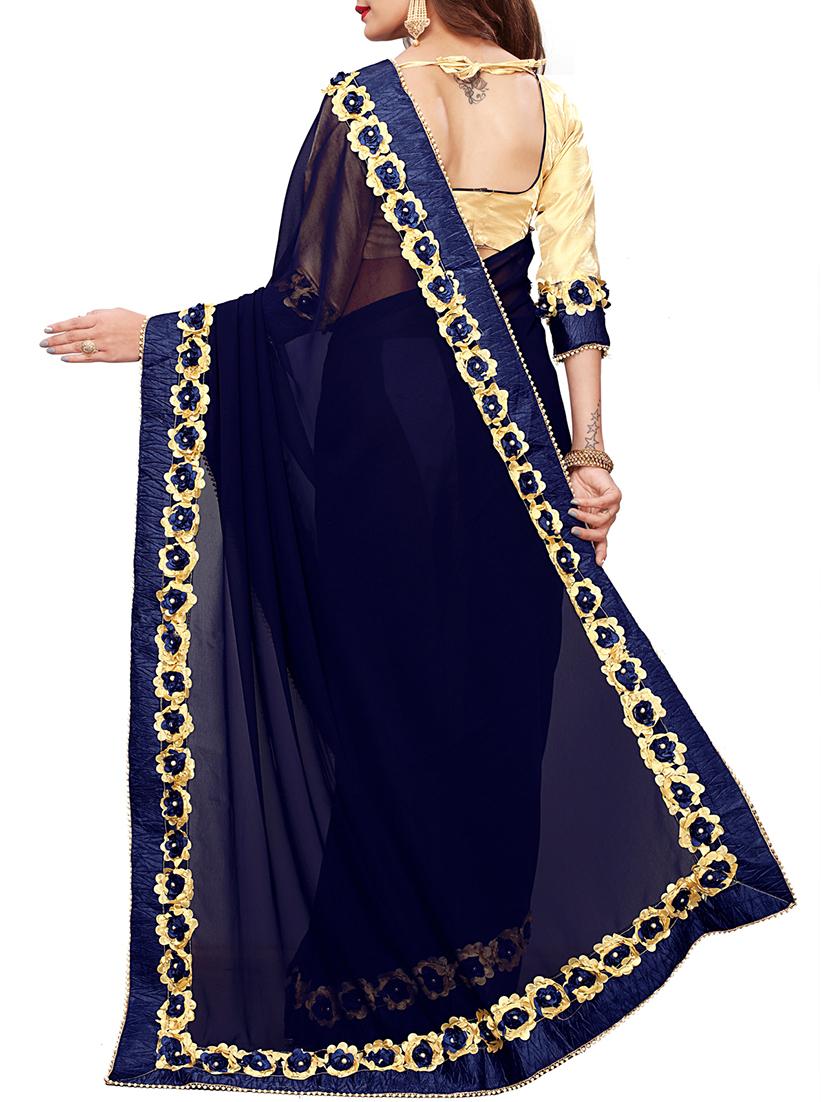 floral lace border saree with blouse - 15730344 - Zoom Image - 2