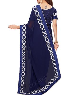 floral lace border saree with blouse - 15730346 - Standard Image - 2