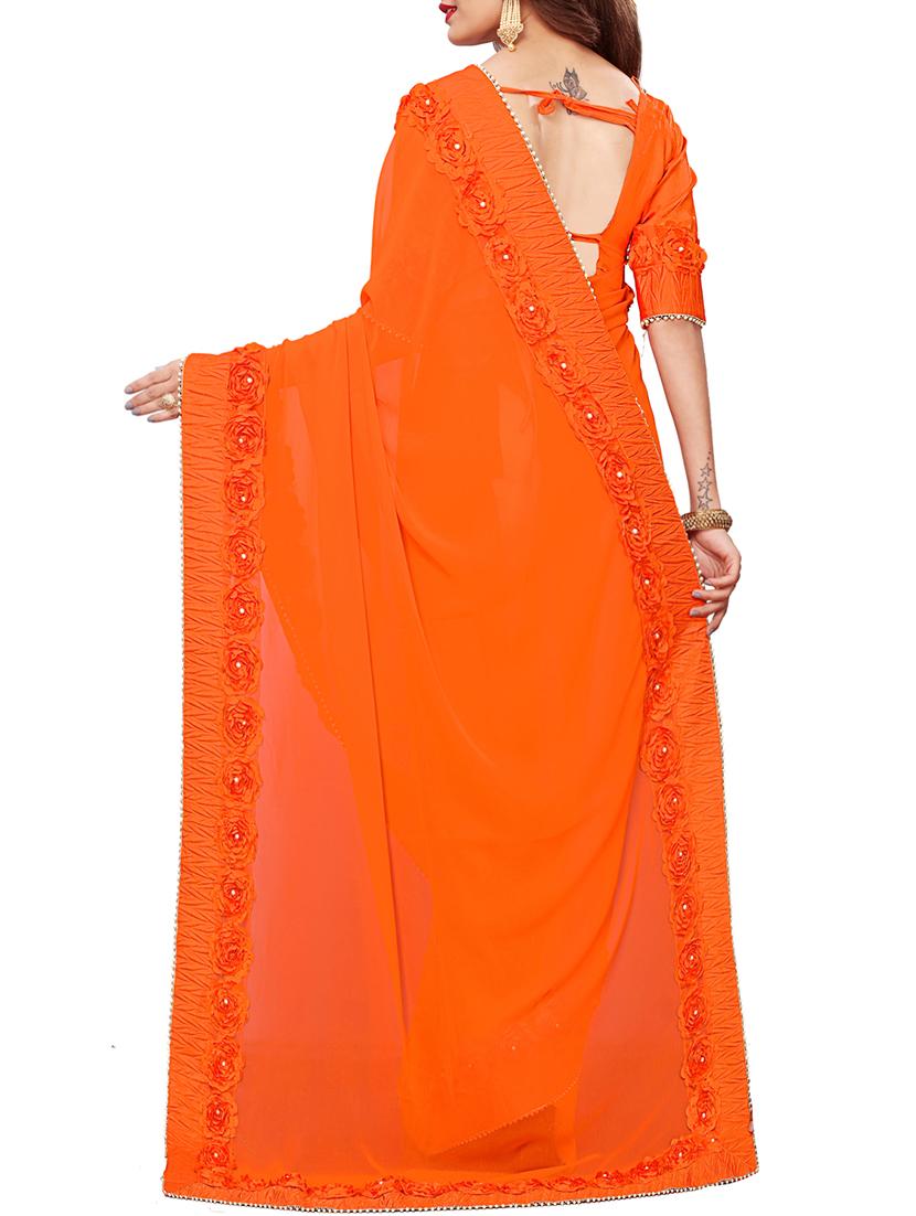 floral lace border saree with blouse - 15730348 - Zoom Image - 2