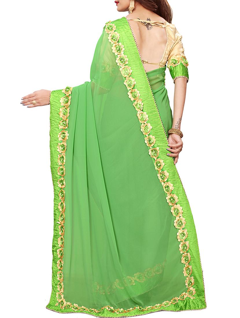 floral lace border saree with blouse - 15730349 - Zoom Image - 2