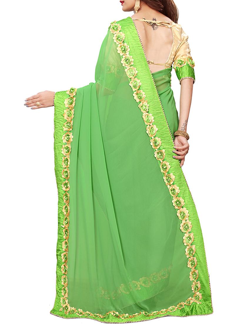 floral lace border saree with blouse - 15730364 - Zoom Image - 2