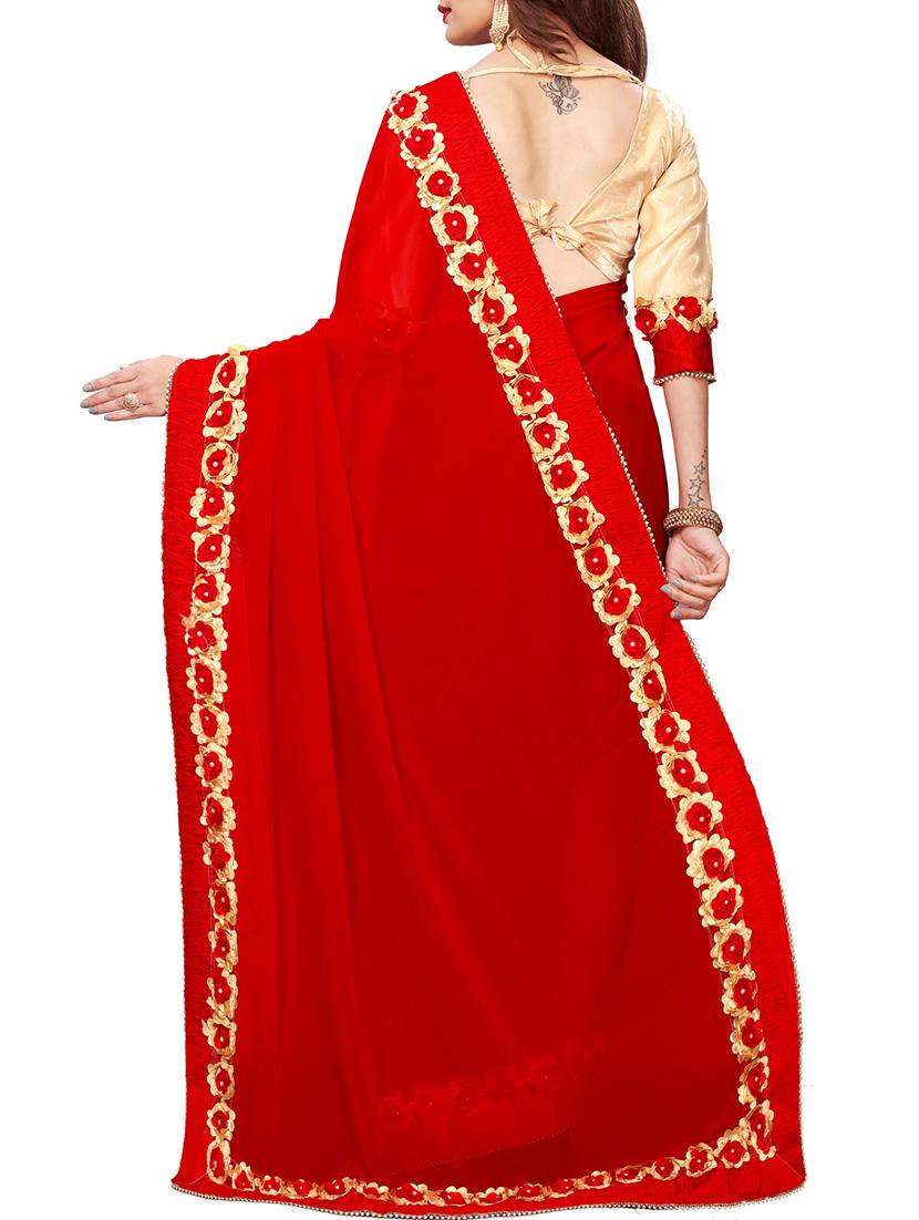 floral lace border saree with blouse - 15730365 - Zoom Image - 2