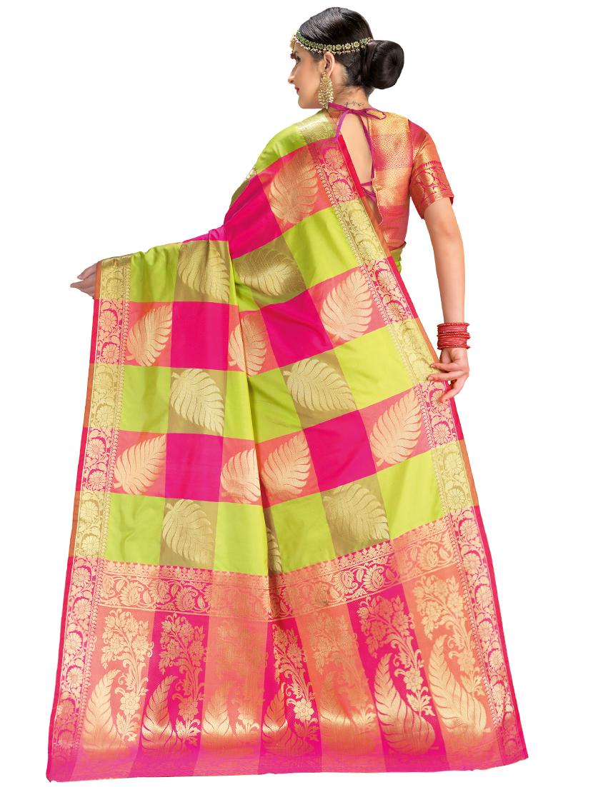 checkered zari motif banarasi saree with blouse - 15731209 - Zoom Image - 2