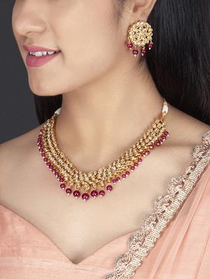 Gold Tone Necklace, Earrings & Maangteeka Set - 15731235 - Standard Image - 2