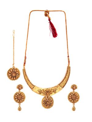 Gold Tone Necklace, Earrings & Maangteeka Set - 15731257 - Standard Image - 2