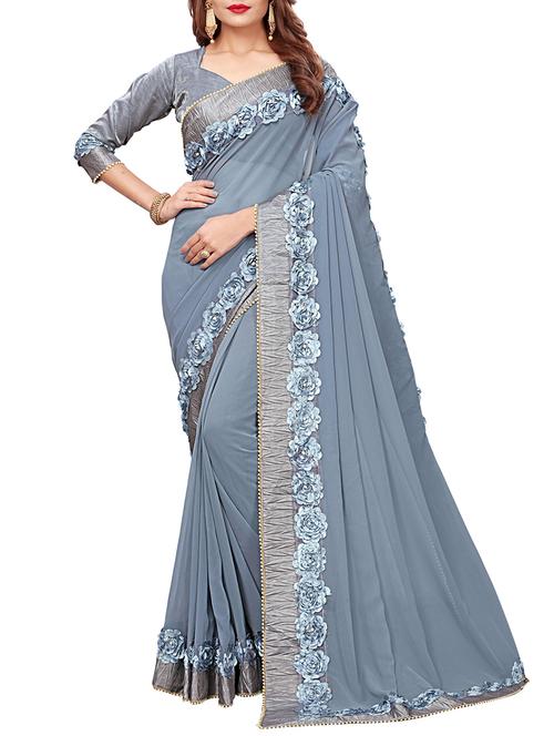 floral lace border saree with blouse - 15731269 - Standard Image - 1