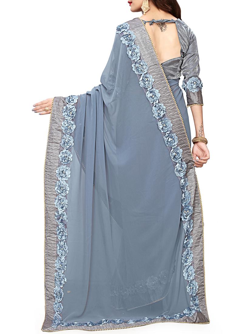 floral lace border saree with blouse - 15731269 - Zoom Image - 2