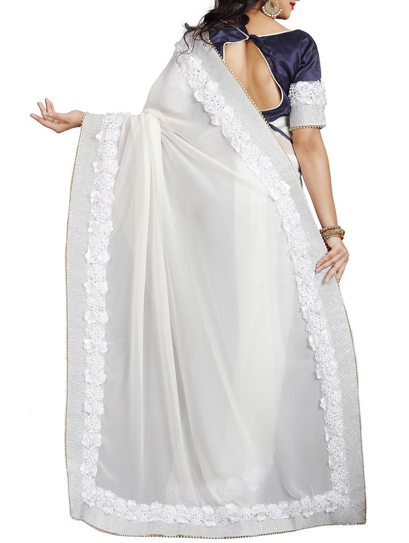 floral lace border saree with blouse - 15731270 - Zoom Image - 2