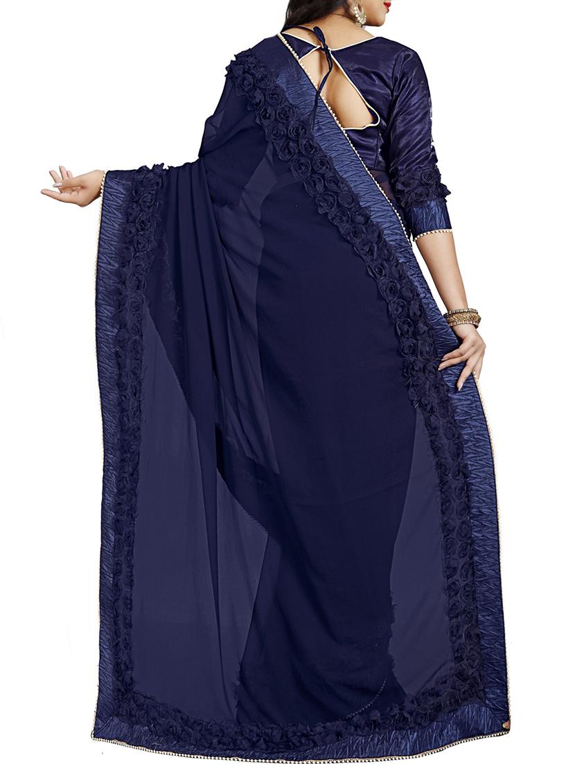 floral lace border saree with blouse - 15731378 - Zoom Image - 2