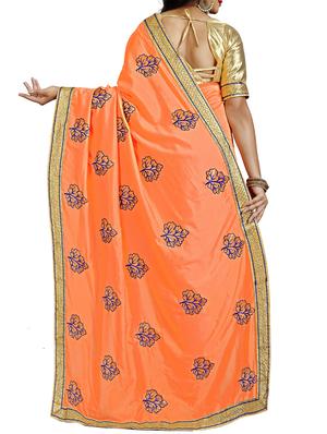 resham embroidered orange saree with blouse - 15731418 - Standard Image - 2