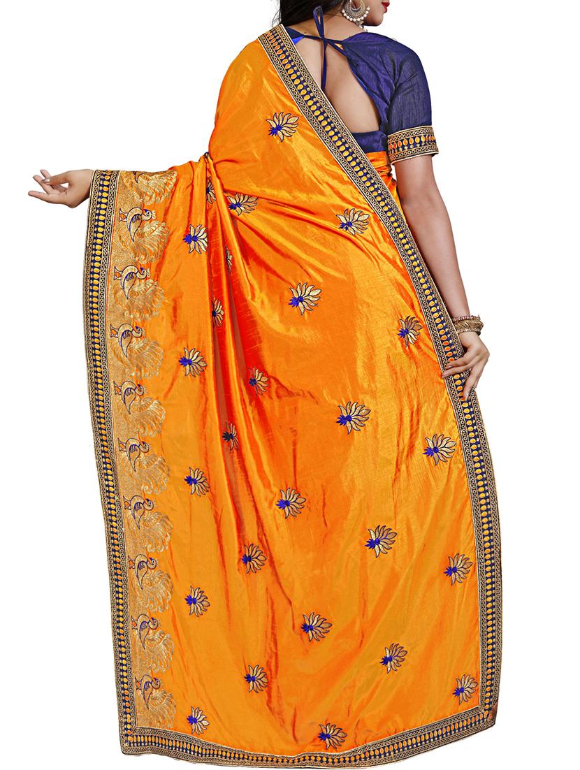 resham floral embroidered saree with blouse - 15731422 - Zoom Image - 2