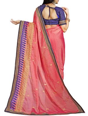 contrast border embroidered saree with blouse - 15731423 - Standard Image - 2