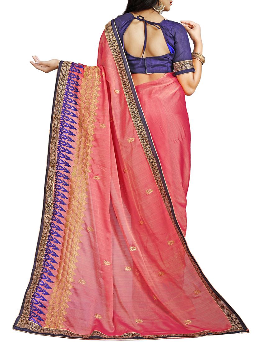 contrast border embroidered saree with blouse - 15731423 - Zoom Image - 2