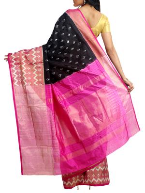 contrast zari border pochampalli saree with blouse - 15731425 - Standard Image - 2