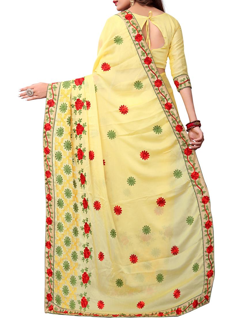 floral resham embroidered saree with blouse - 15731426 - Zoom Image - 2