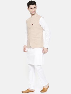 white cotton kurta pyjama set with nehru jacket - 15731535 - Standard Image - 2
