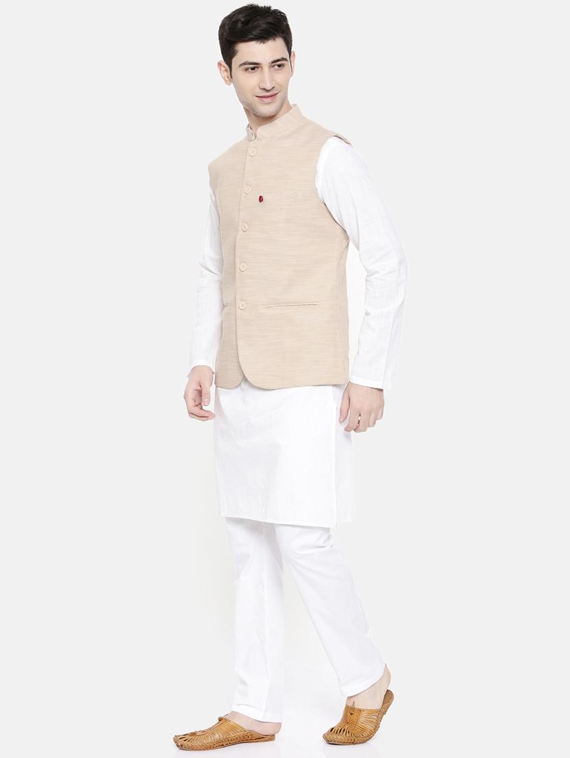 white cotton kurta pyjama set with nehru jacket - 15731535 - Zoom Image - 2