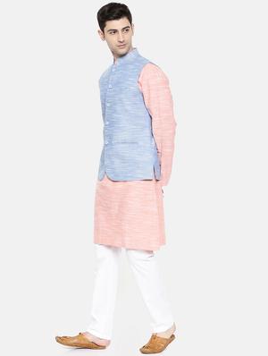 pink cotton kurta pyjama set with nehru jacket - 15731537 - Standard Image - 2