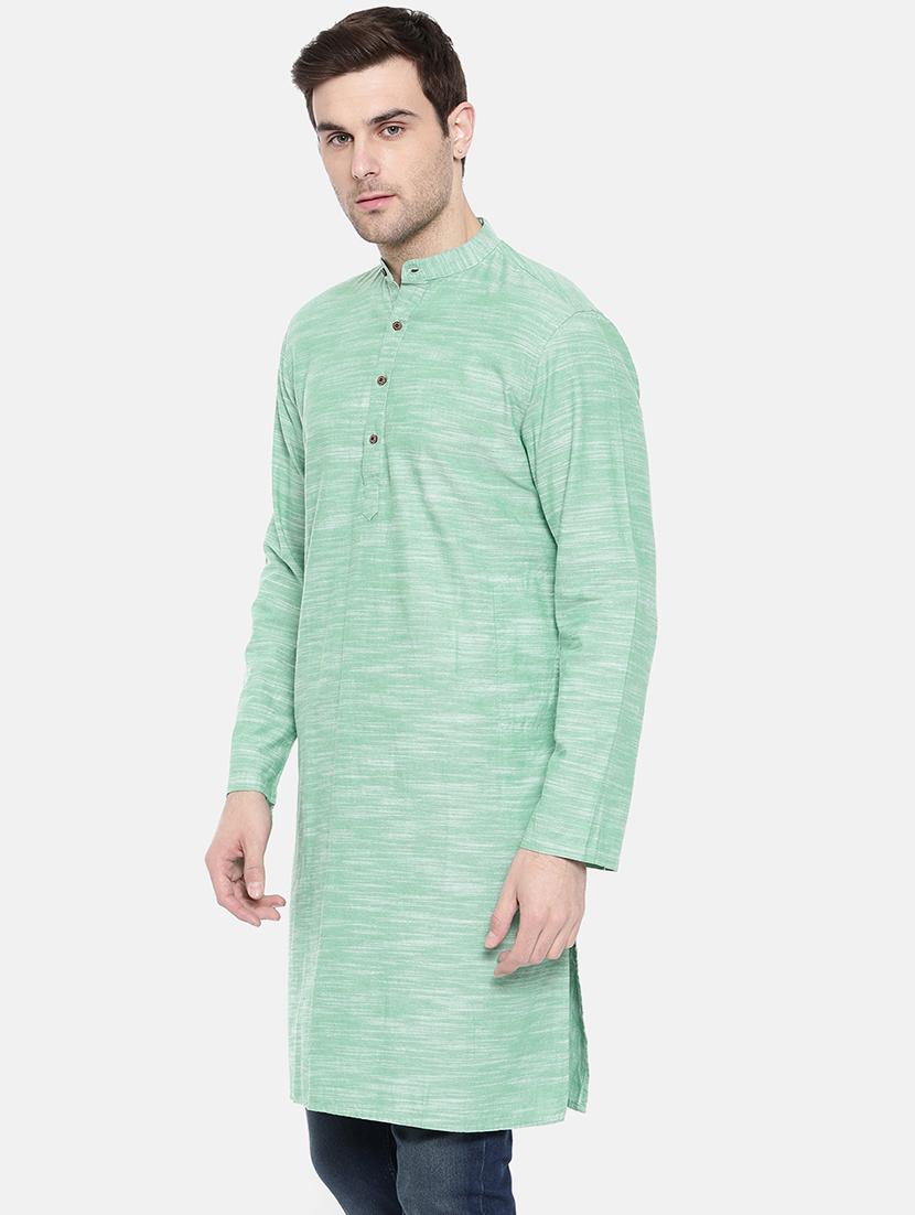 green cotton long kurta - 15731643 - Zoom Image - 2