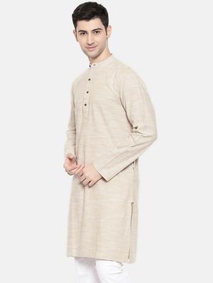 beige cotton long kurta - 15731644 - Standard Image - 2