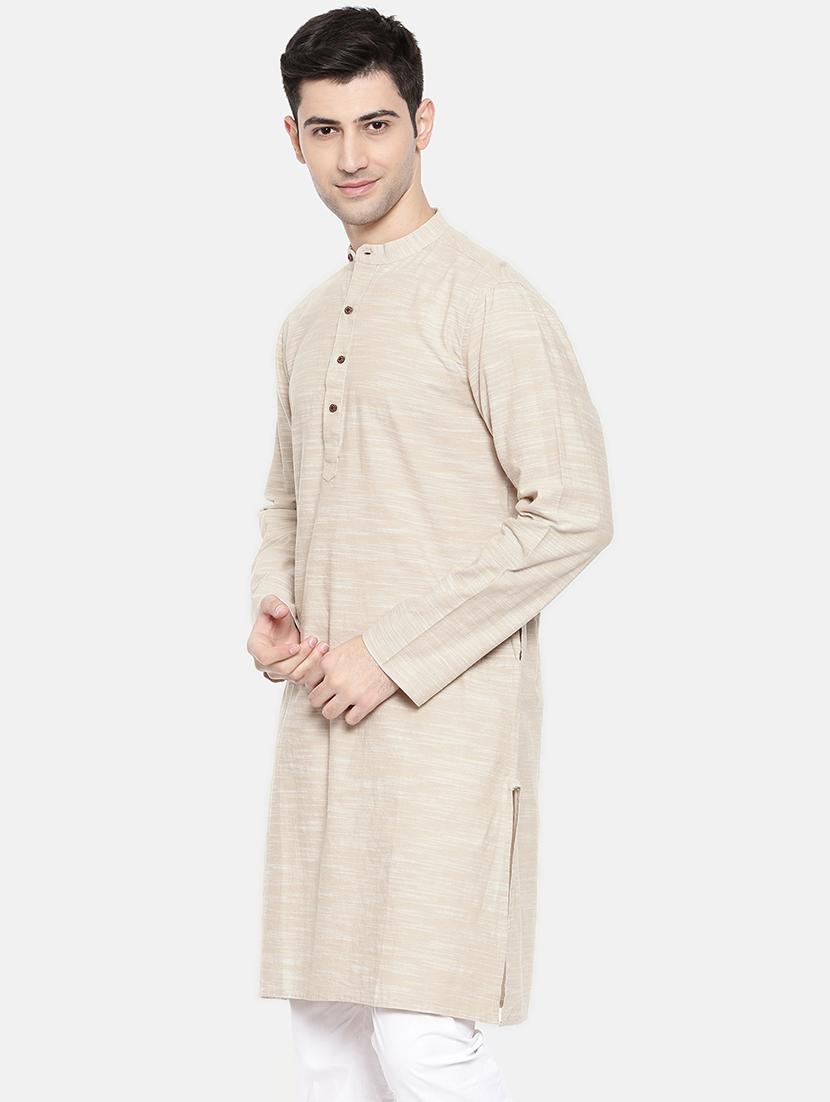 beige cotton long kurta - 15731644 - Zoom Image - 2