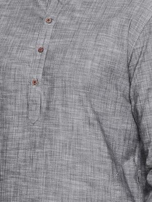 grey cotton long kurta - 15731645 - Standard Image - 5