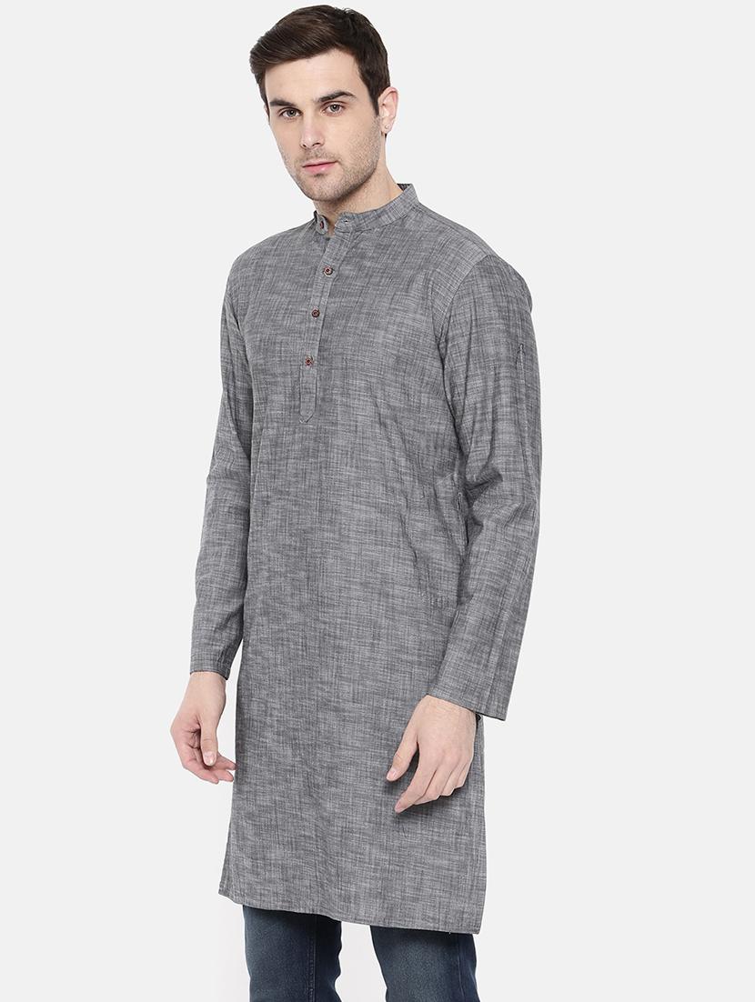 grey cotton long kurta - 15731645 - Zoom Image - 2