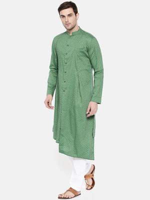 green cotton asymmetric kurta - 15731647 - Standard Image - 2