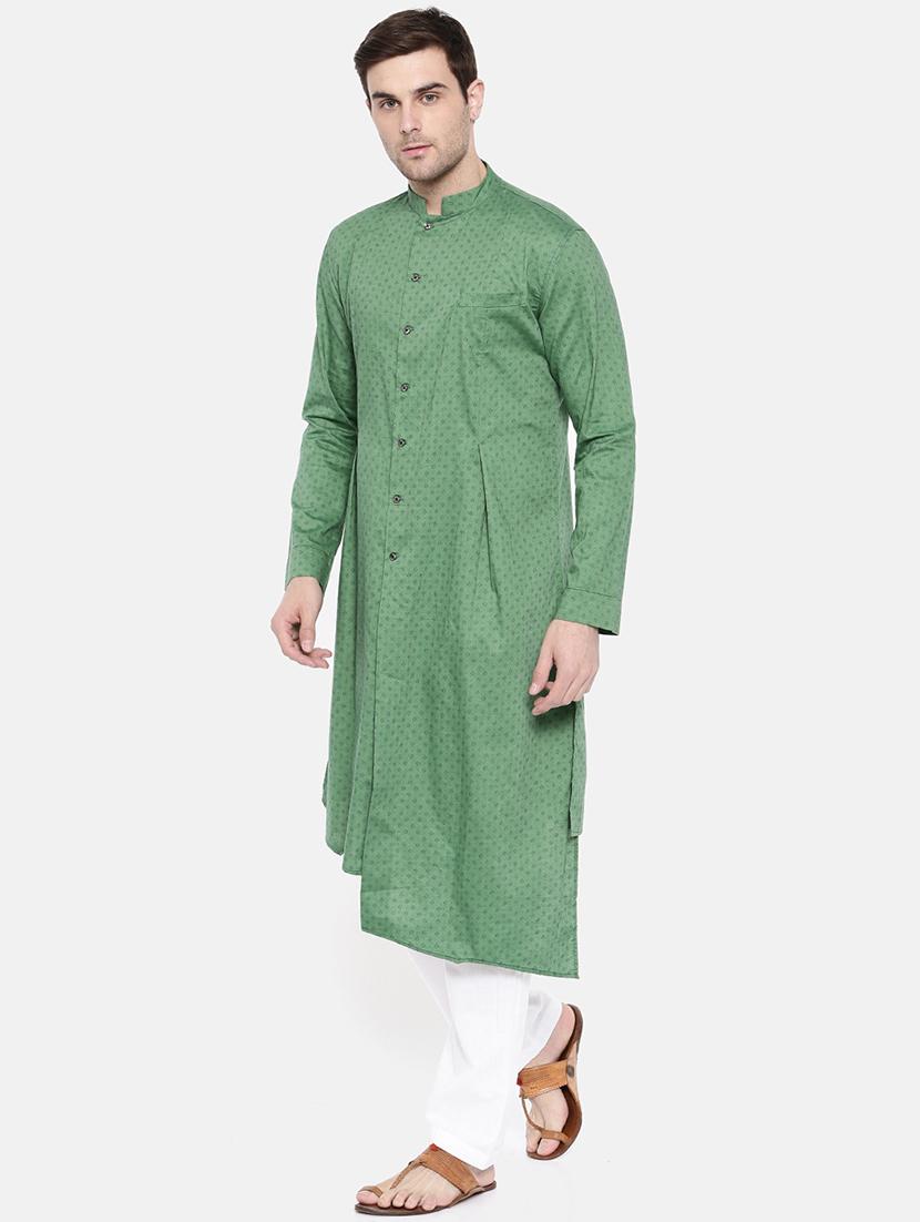 green cotton asymmetric kurta - 15731647 - Zoom Image - 2