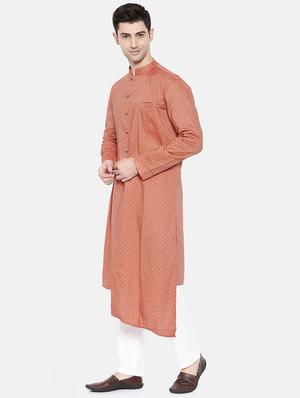 orange cotton asymmetric kurta - 15731648 - Standard Image - 2