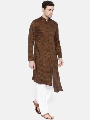 brown cotton asymmetric kurta - 15731649 - Standard Image - 2