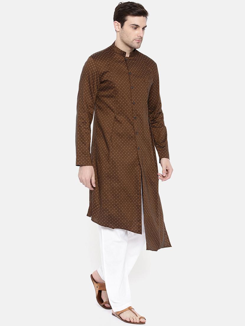 brown cotton asymmetric kurta - 15731649 - Zoom Image - 2