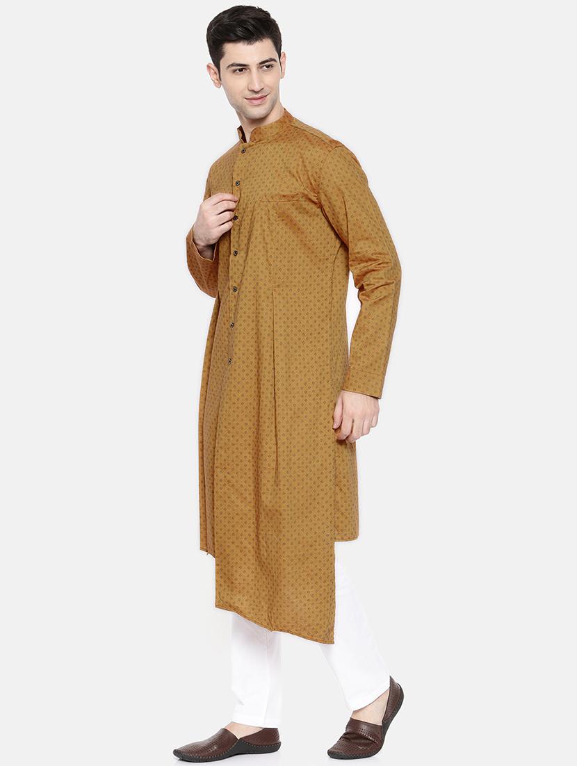 yellow cotton asymmetric kurta - 15731651 - Zoom Image - 2