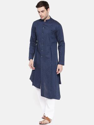 blue cotton asymmetric kurta - 15731652 - Standard Image - 2