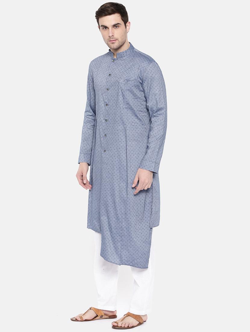 blue cotton asymmetric kurta - 15731653 - Zoom Image - 2