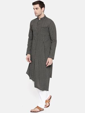 black cotton asymmetric kurta - 15731654 - Standard Image - 2