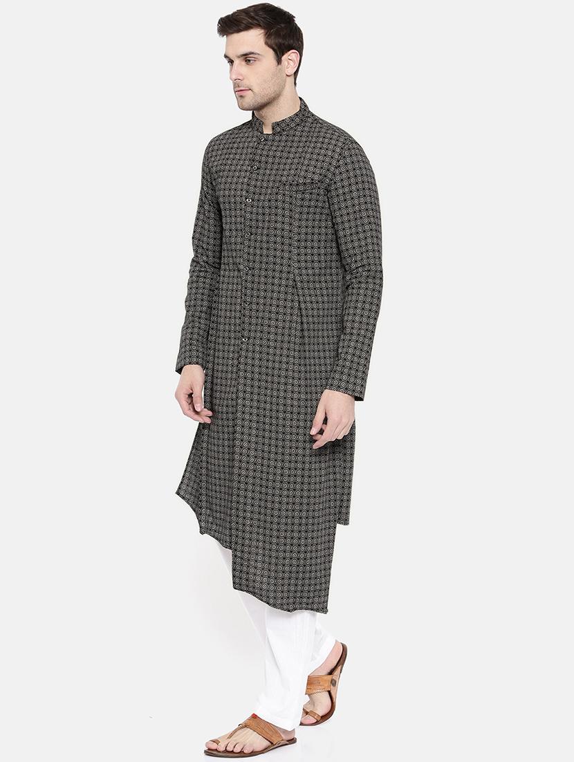 black cotton asymmetric kurta - 15731654 - Zoom Image - 2