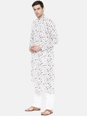 white cotton asymmetric kurta - 15731655 - Standard Image - 2