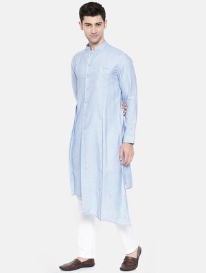 blue cotton asymmetric kurta - 15731659 - Standard Image - 2
