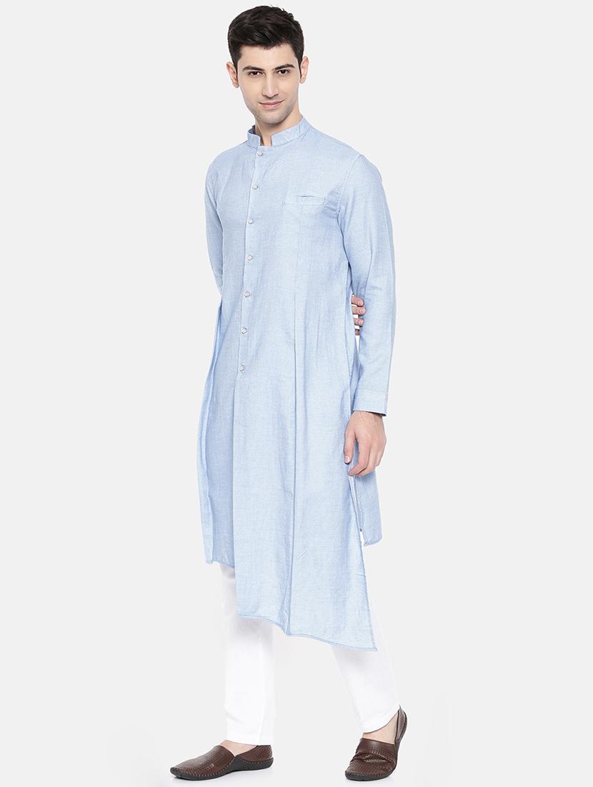 blue cotton asymmetric kurta - 15731659 - Zoom Image - 2
