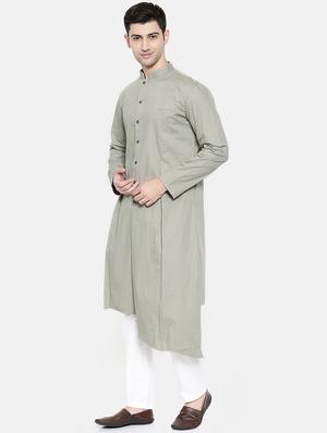 grey cotton asymmetric kurta - 15731660 - Standard Image - 2
