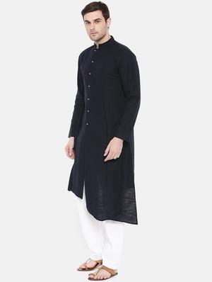 navy blue cotton asymmetric kurta - 15731662 - Standard Image - 2