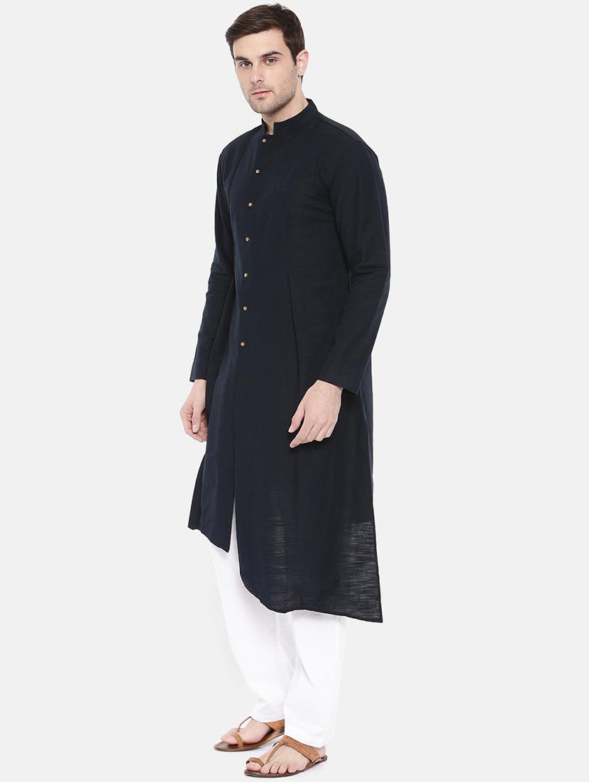 navy blue cotton asymmetric kurta - 15731662 - Zoom Image - 2