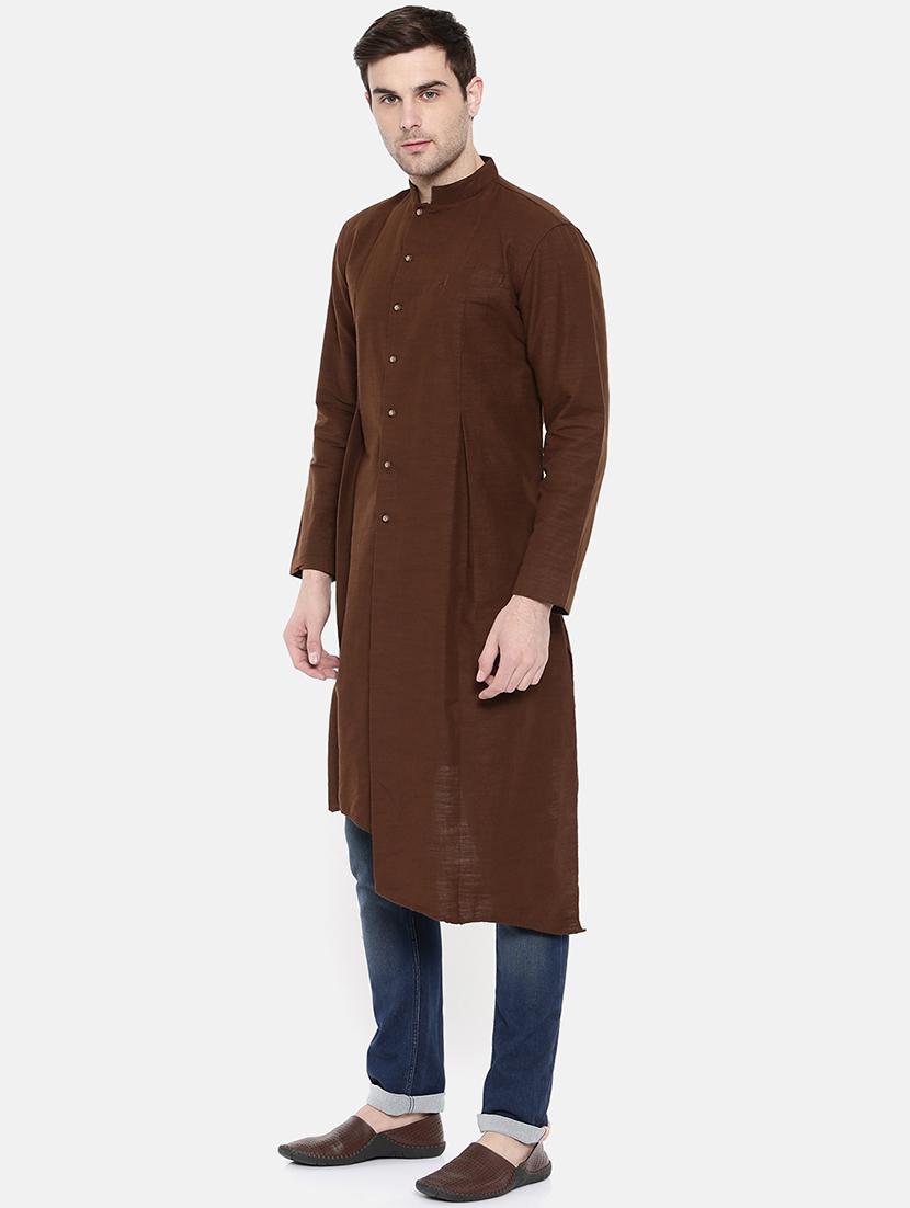 brown cotton asymmetric kurta - 15731664 - Zoom Image - 2