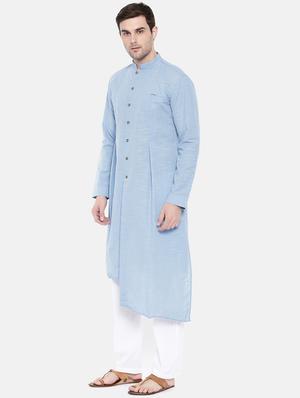 blue cotton asymmetric kurta - 15731666 - Standard Image - 2