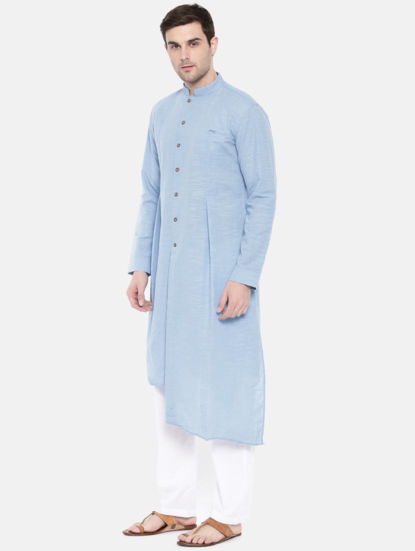 blue cotton asymmetric kurta - 15731666 - Zoom Image - 2