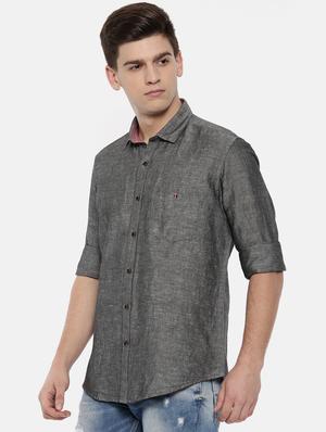 grey linen casual shirt - 15731802 - Standard Image - 2