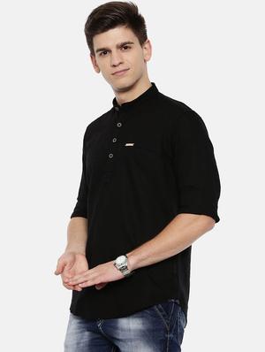 black linen short kurta - 15731803 - Standard Image - 2
