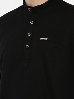 black linen short kurta - 15731803 - Standard Image - 5